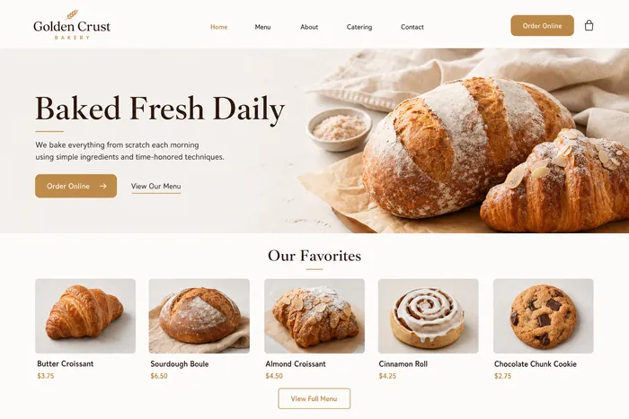 Polished website for an artisan bakery