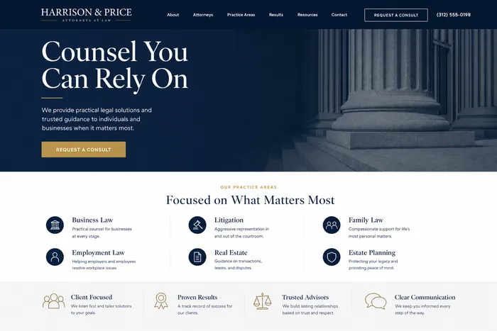 Polished legal website: Counsel You Can Rely On