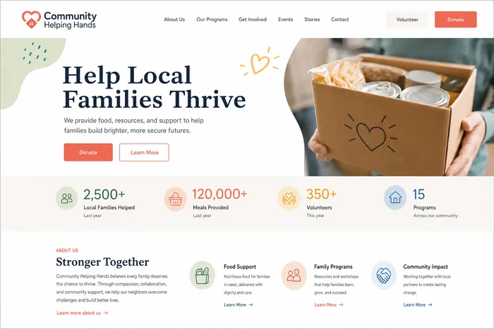 Polished nonprofit website: Help Families Thrive